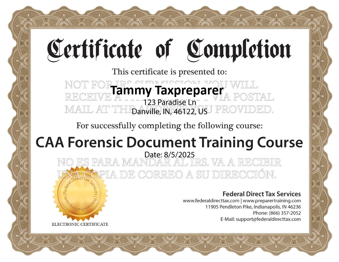 Example Forensic Training Certificate